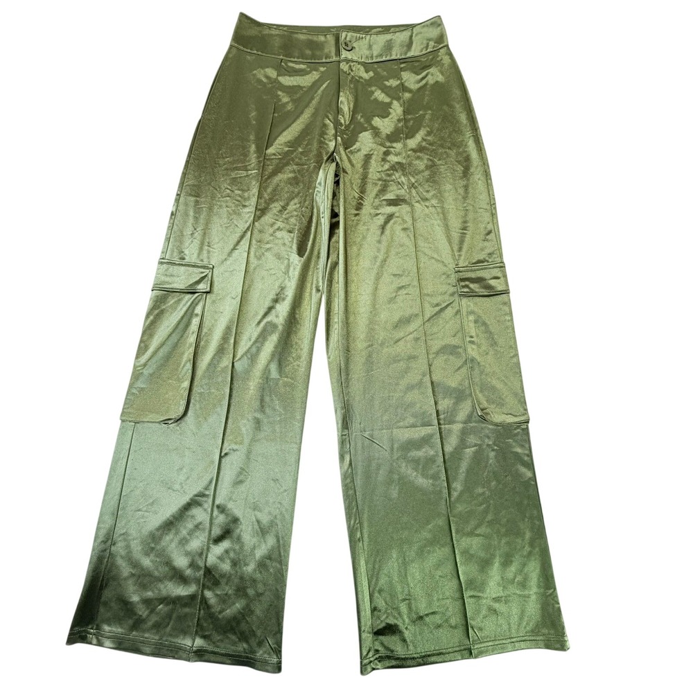 Rainbow Women's Olive‎ Green Satin Cargo Pants Wide Leg Size L 28